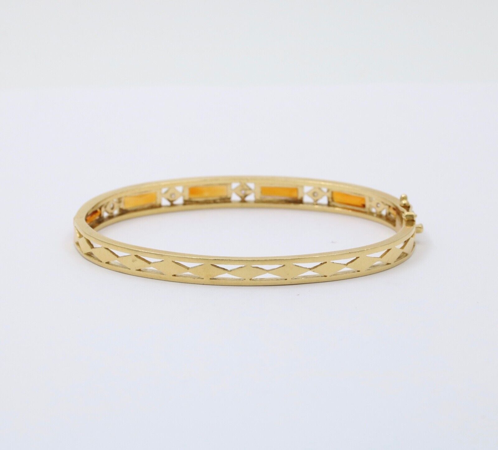 Vintage Citrine & Diamond 18K Yellow Gold Bangle Bracelet