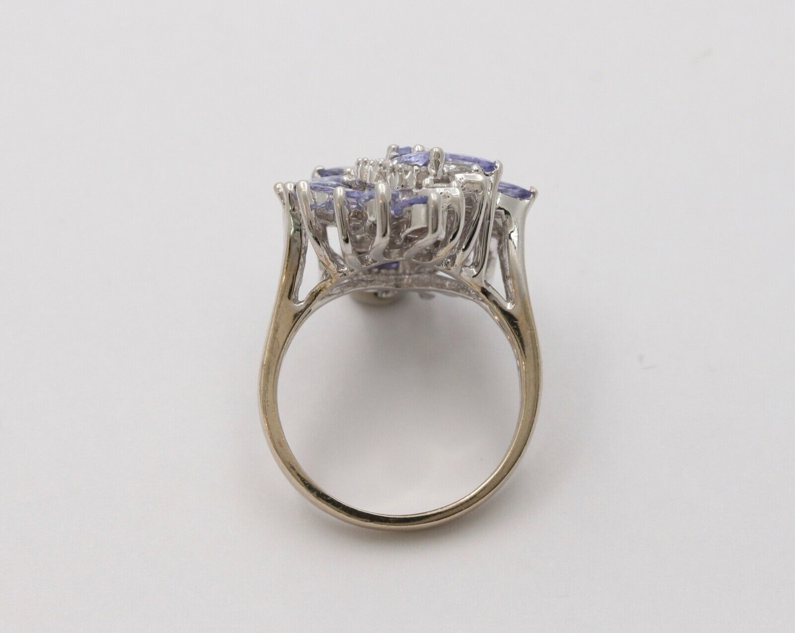 Vintage Tanzanite Diamonds 14K White Gold Pinwheel Cluster Ring