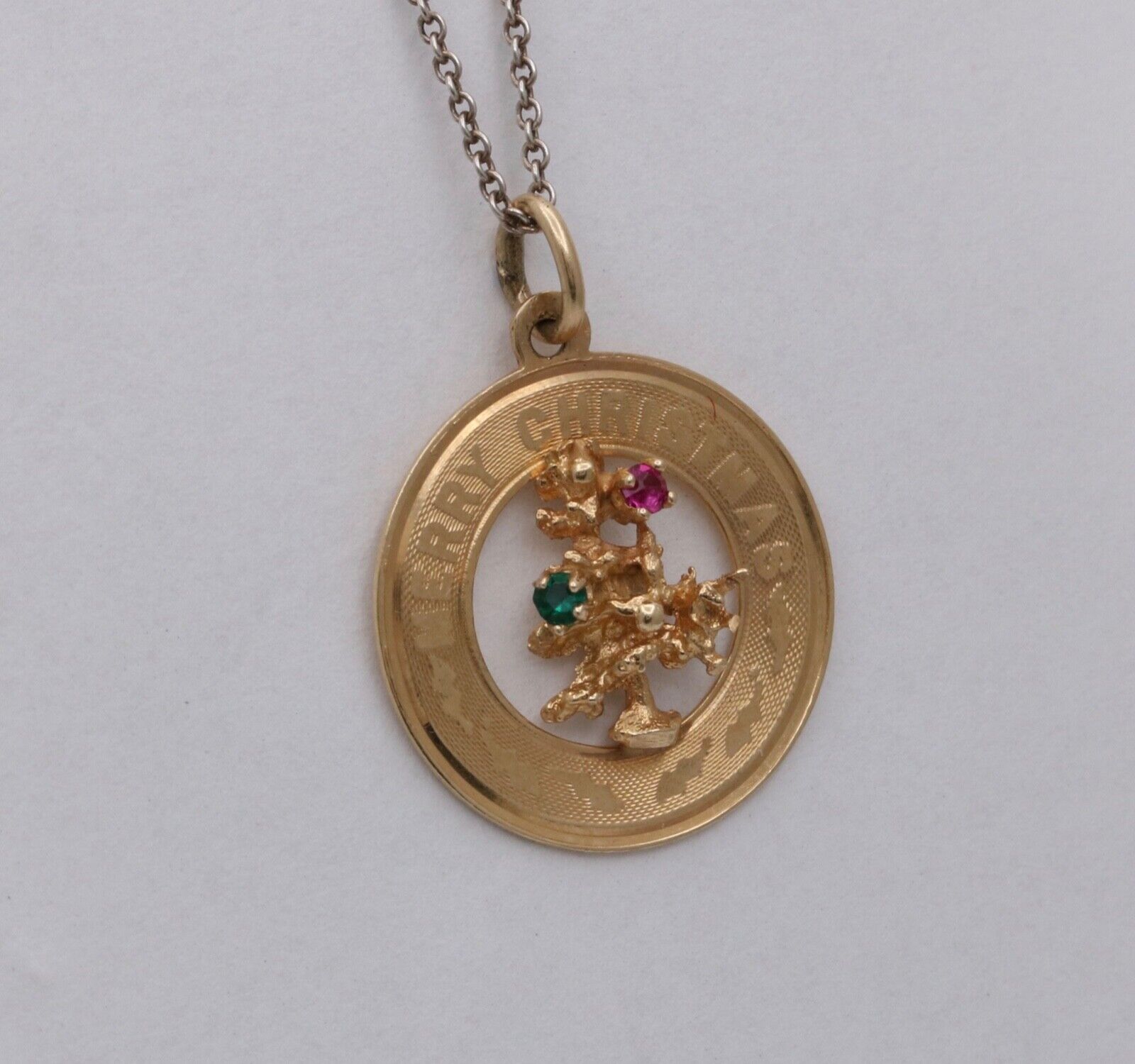 Vintage 14K Yellow Gold Merry Christmas, Christmas Tree Charm