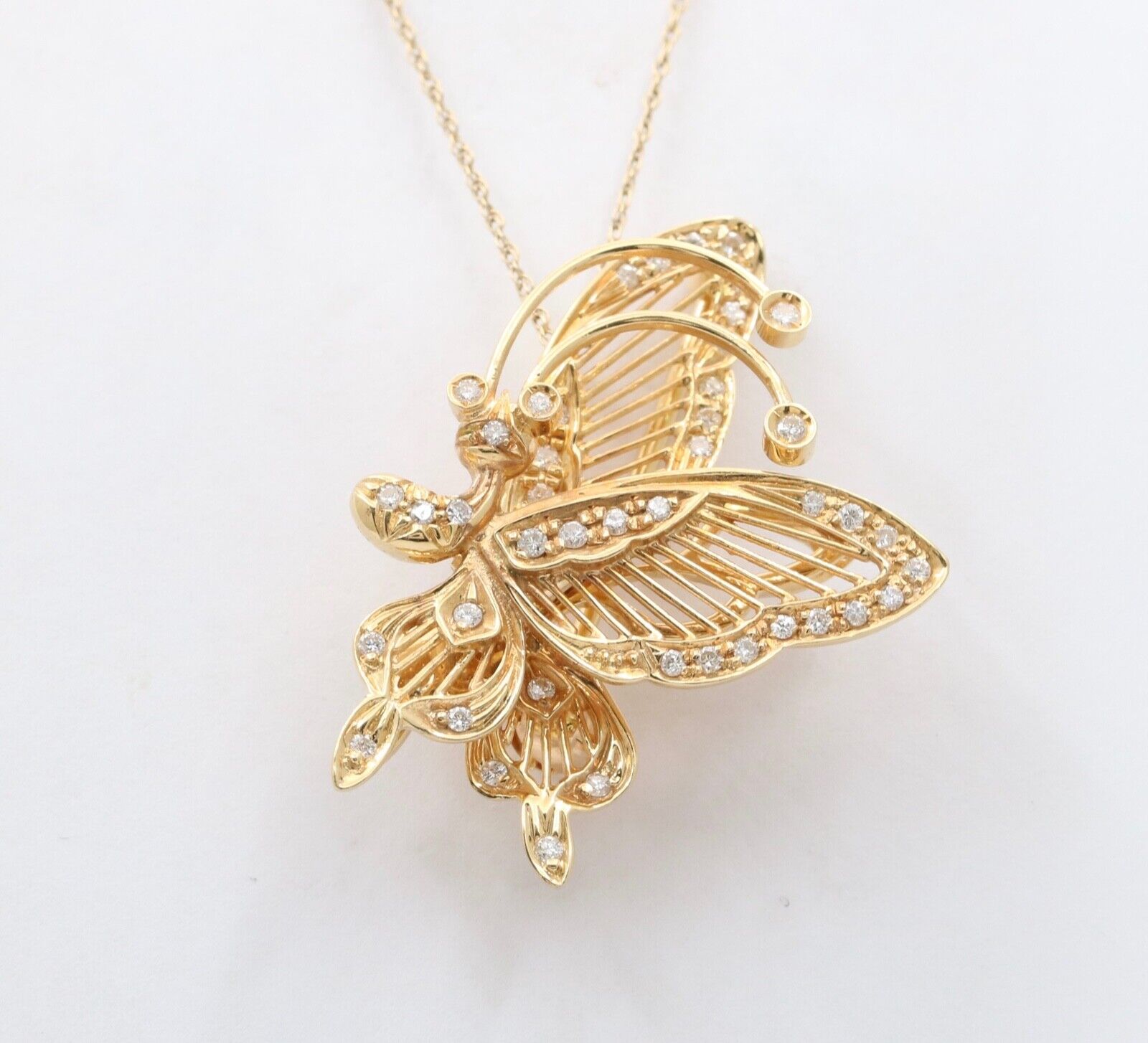 Vintage 14K Yellow Gold Diamonds Articulating Butterfly Brooch Pin