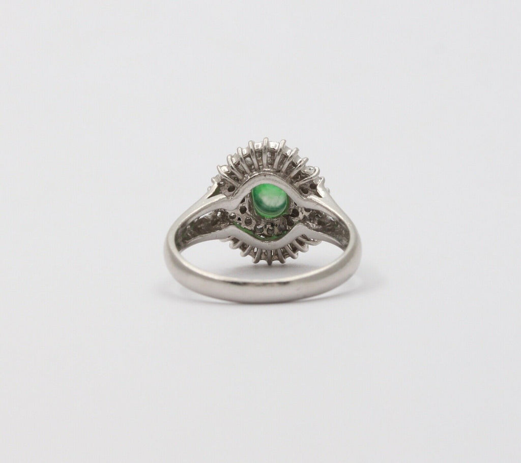 Vintage Jade Baguette Diamonds Cluster Platinum Ring