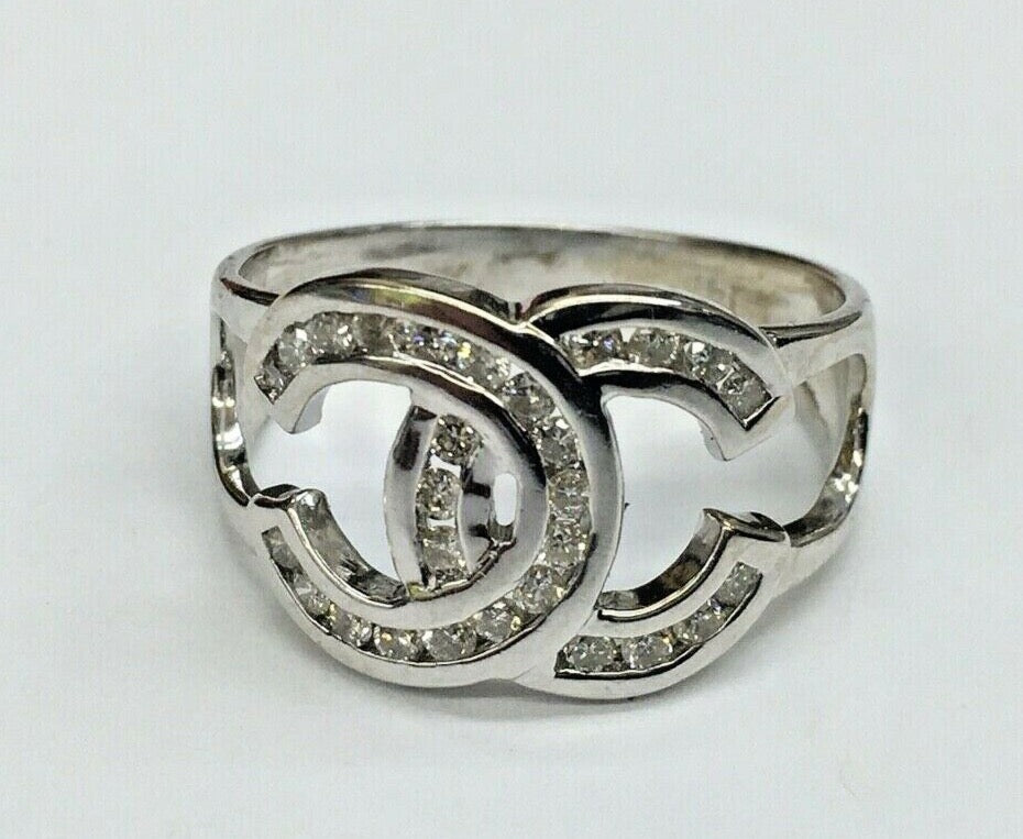 Vintage Ladies Chanel 14K White Gold Diamonds Ring