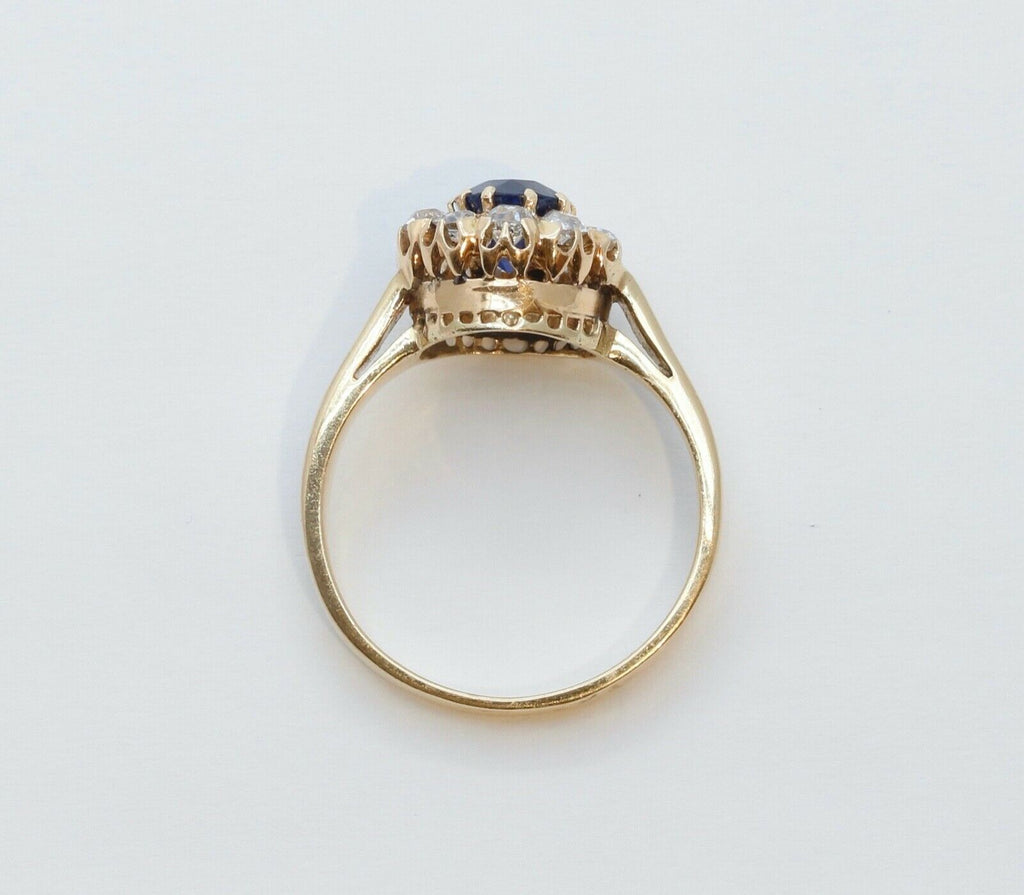 Beautiful Victorian Blue Sapphire Old Miner Cut Diamonds 18K Yellow Gold Ring