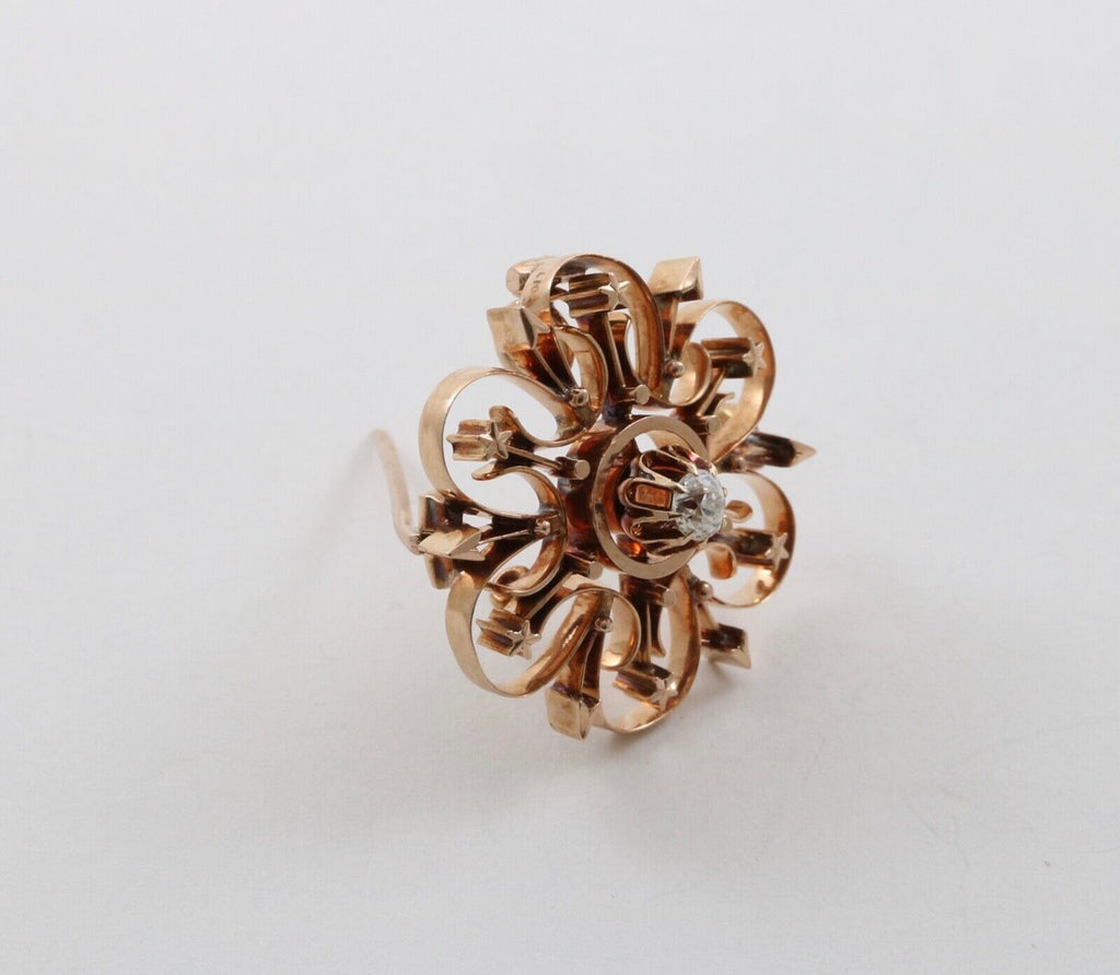 Antique 14K Yellow Gold Heart & Arrow Floral Brooch, Pendant