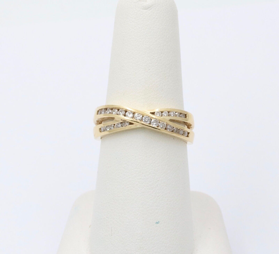 Vintage Crossover Diamonds 14K Yellow Gold Ring