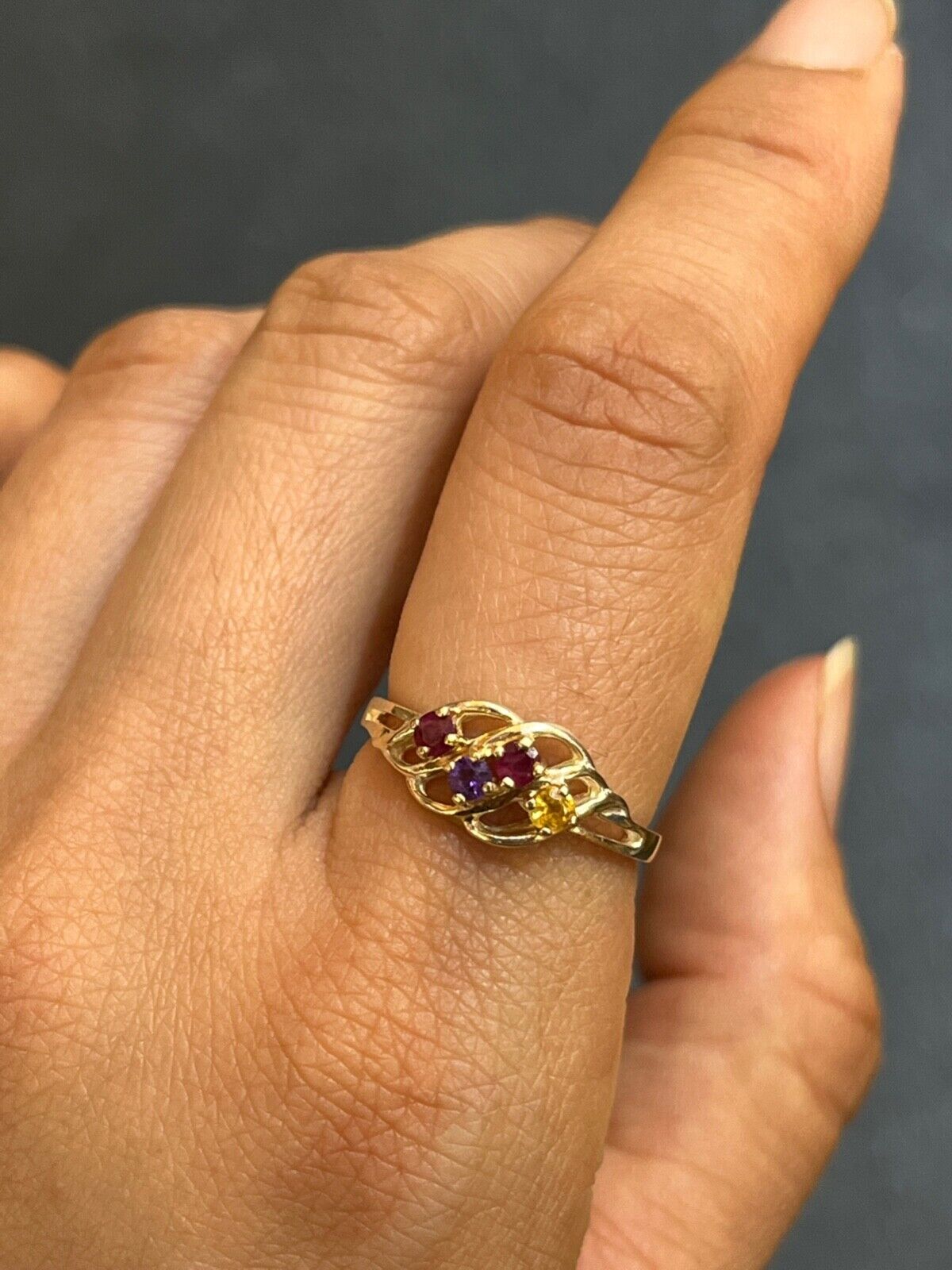 Vintage 10K Yellow Gold Multi Color Stone Ring, Stacking Ring.