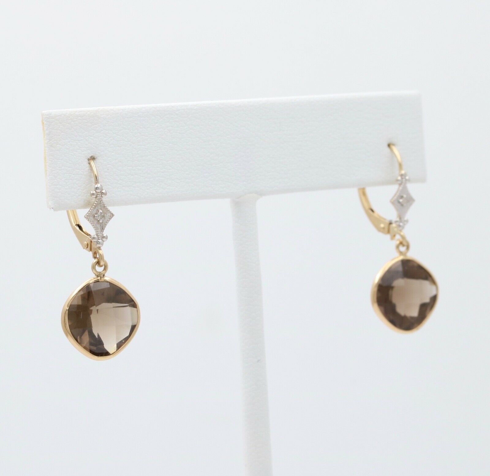Minimalist Smoky Quartz 14K Yellow Gold Dangling Earrings.
