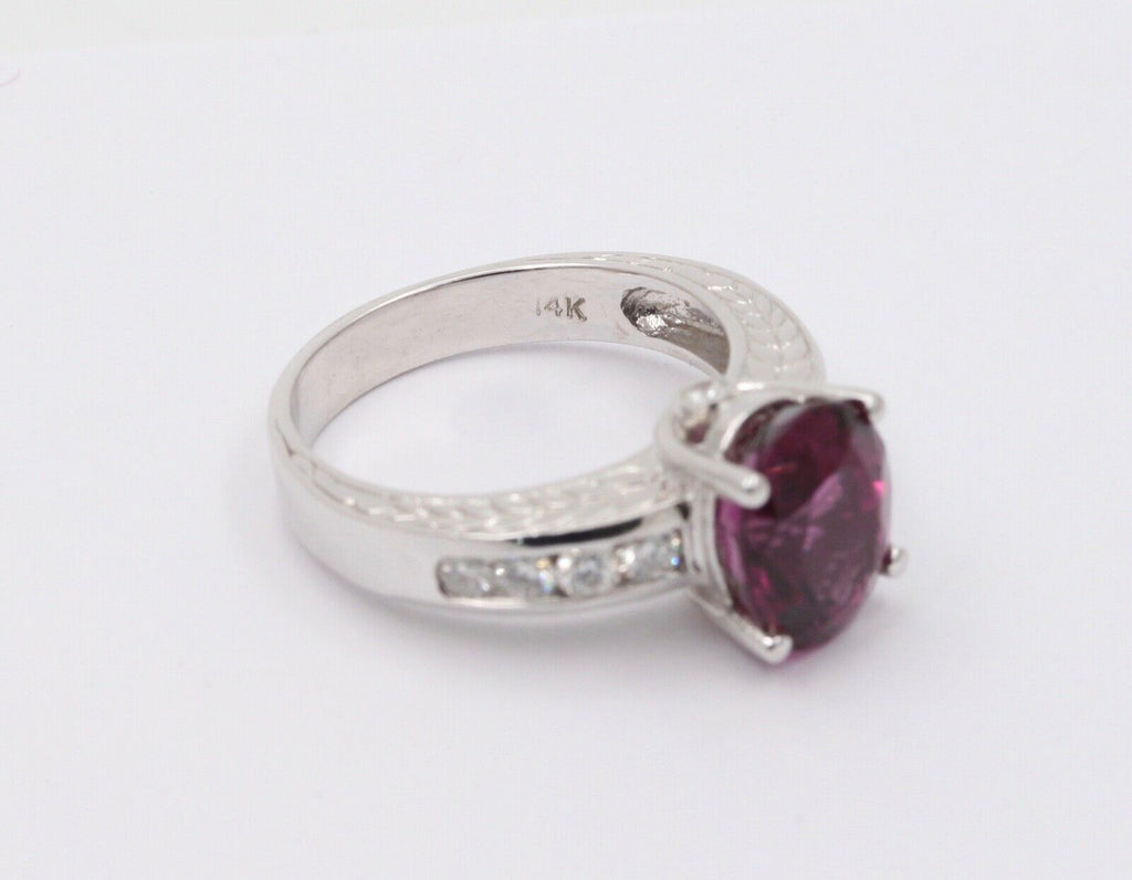 Large Cocktail Rhodolite Garnet Diamonds 14K White Gold Ring