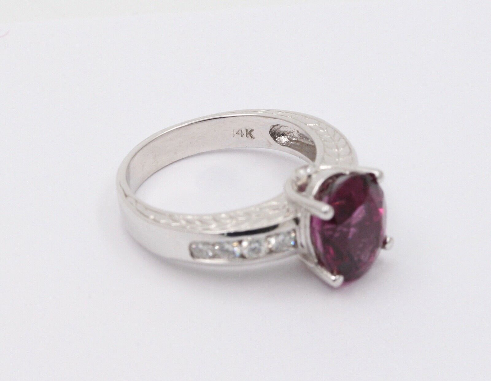 Large Cocktail Rhodolite Garnet Diamonds 14K White Gold Ring
