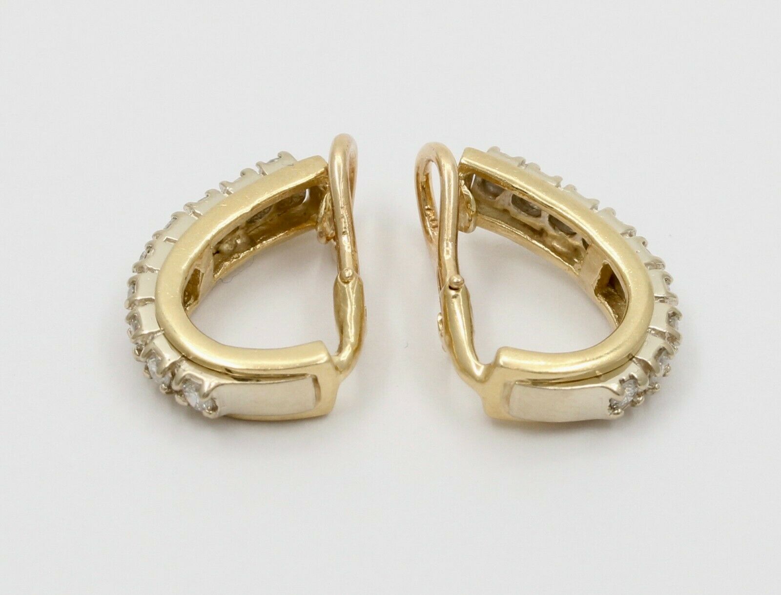 Vintage 14K Yellow Gold Diamond Omega Clip Earrings