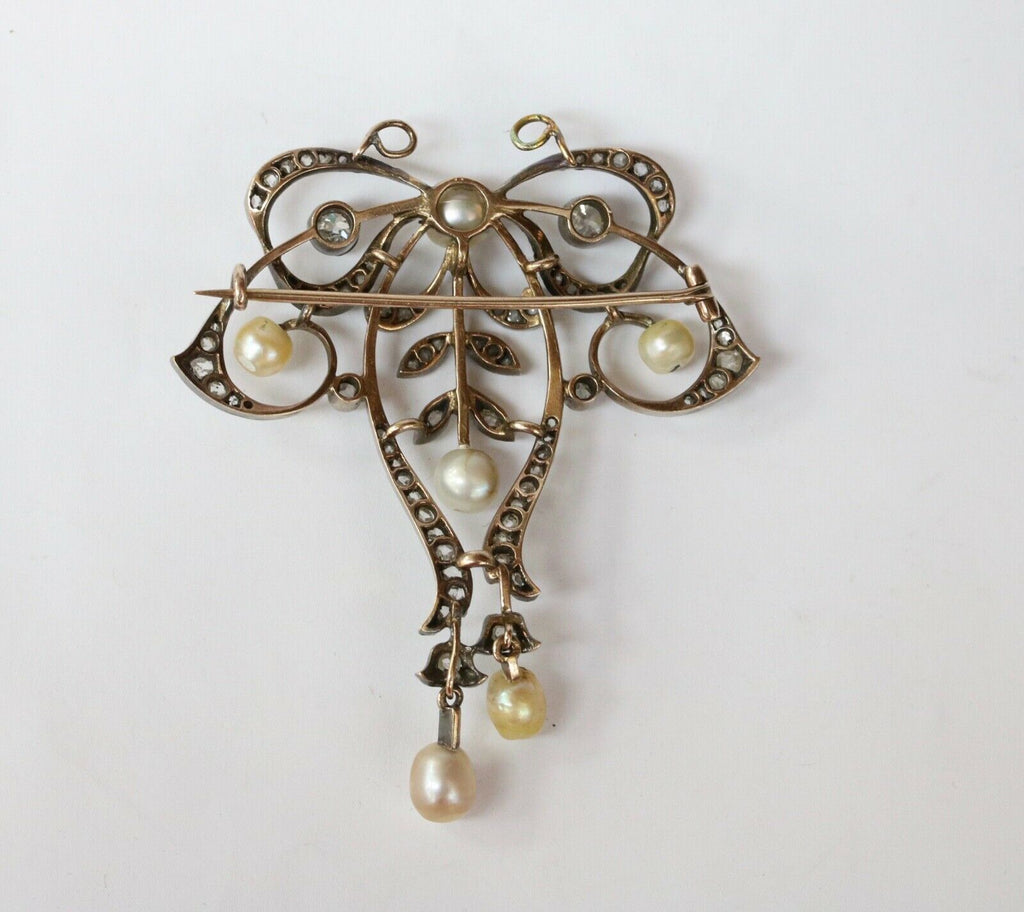 Victorian Gold Over Silver Diamonds Pearls Brooch Pendant