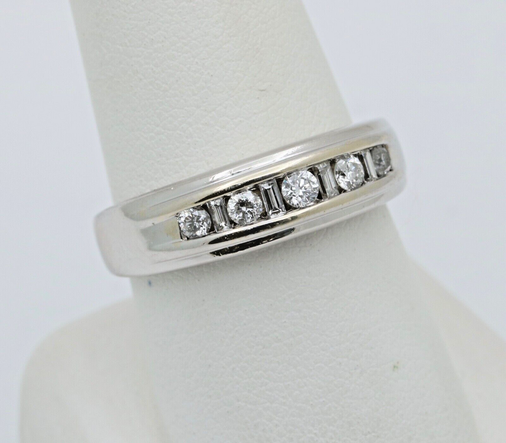 Vintage Round Baguette Cut Diamond 14K White Gold Ring