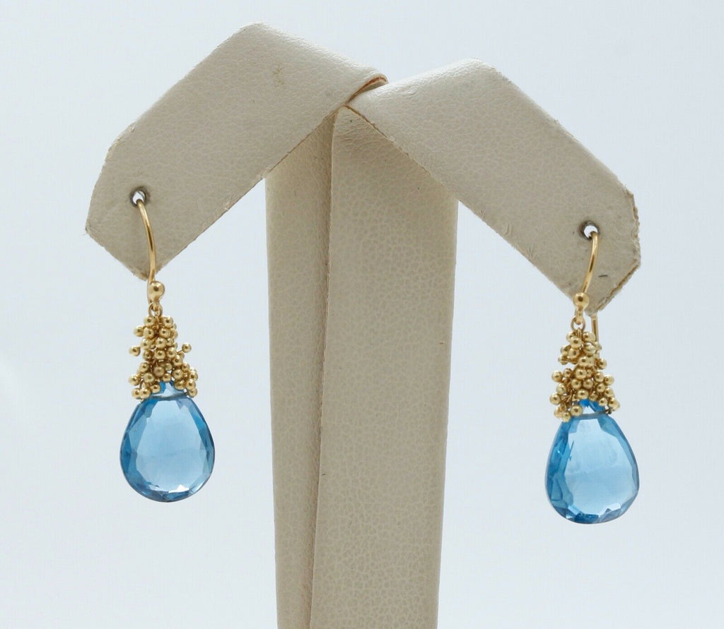 Vintage London Blue Topaz Floating Beads 18K Yellow Gold Earrings