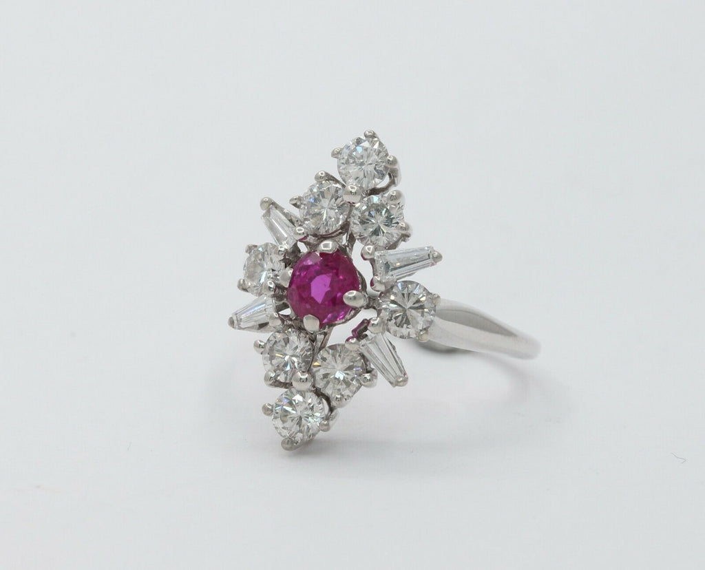 Vintage 14K White Gold Ruby Diamond Alternative Engagement Ring
