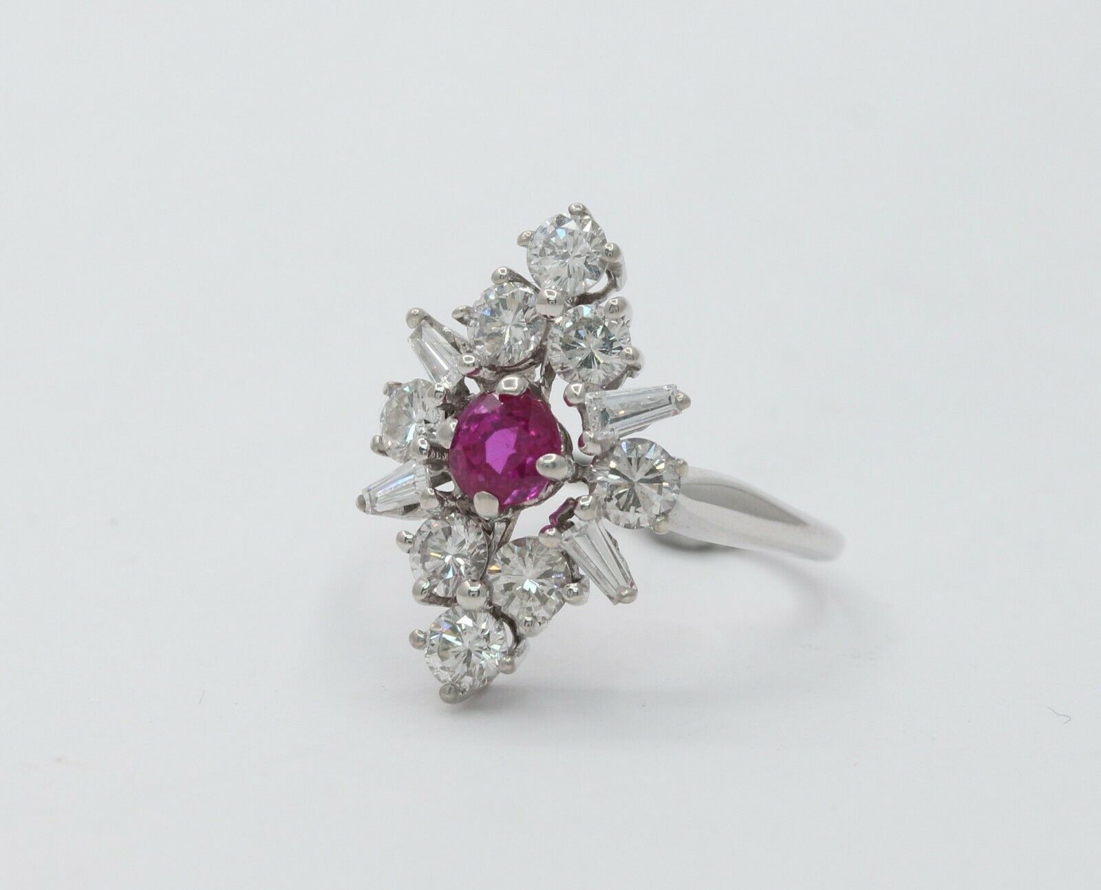 Vintage 14K White Gold Ruby Diamond Alternative Engagement Ring