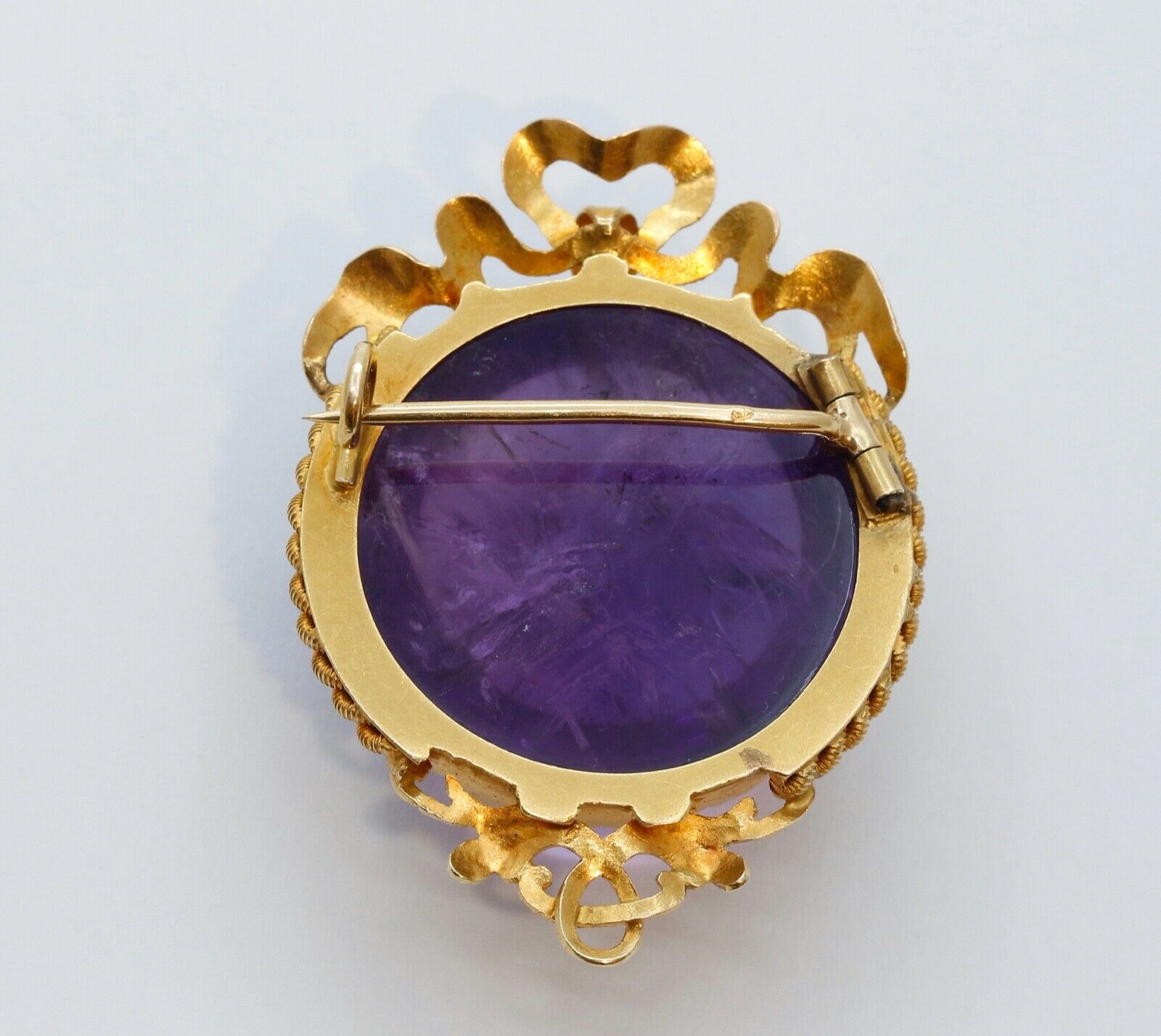Victorian Purple Obsidian Stone 18K Yellow Gold Brooch Pin
