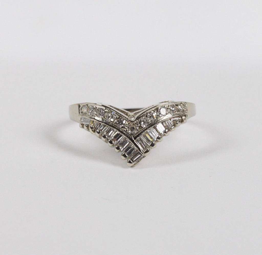 Vintage 14K White Gold Diamond "V" Shaped Wedding Band