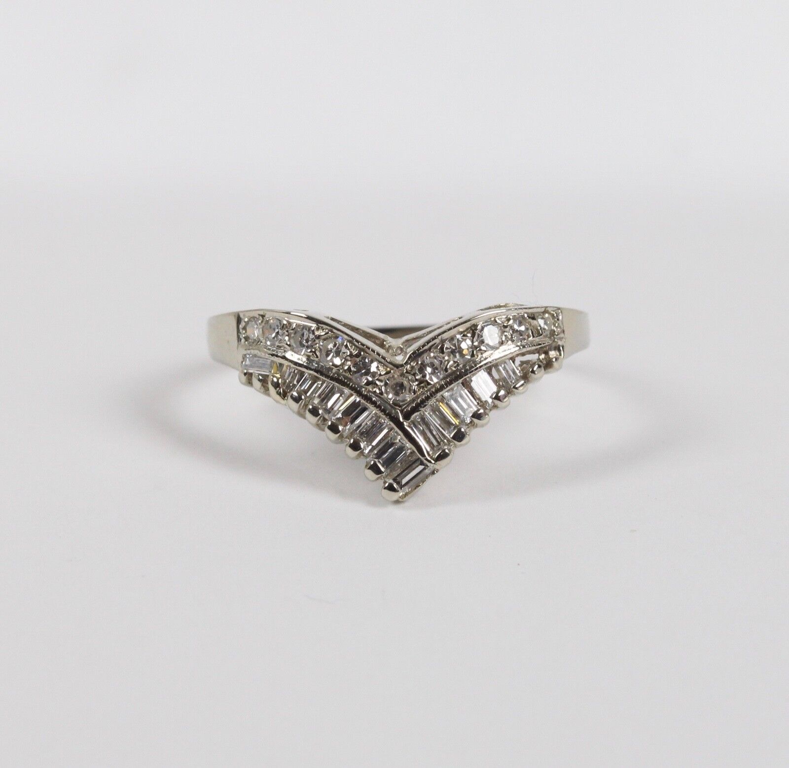 Vintage 14K White Gold Diamond "V" Shaped Wedding Band