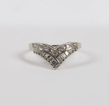 Load image into Gallery viewer, Vintage 14K White Gold &quot;V&quot; Shaped Wedding Band With Diamonds
