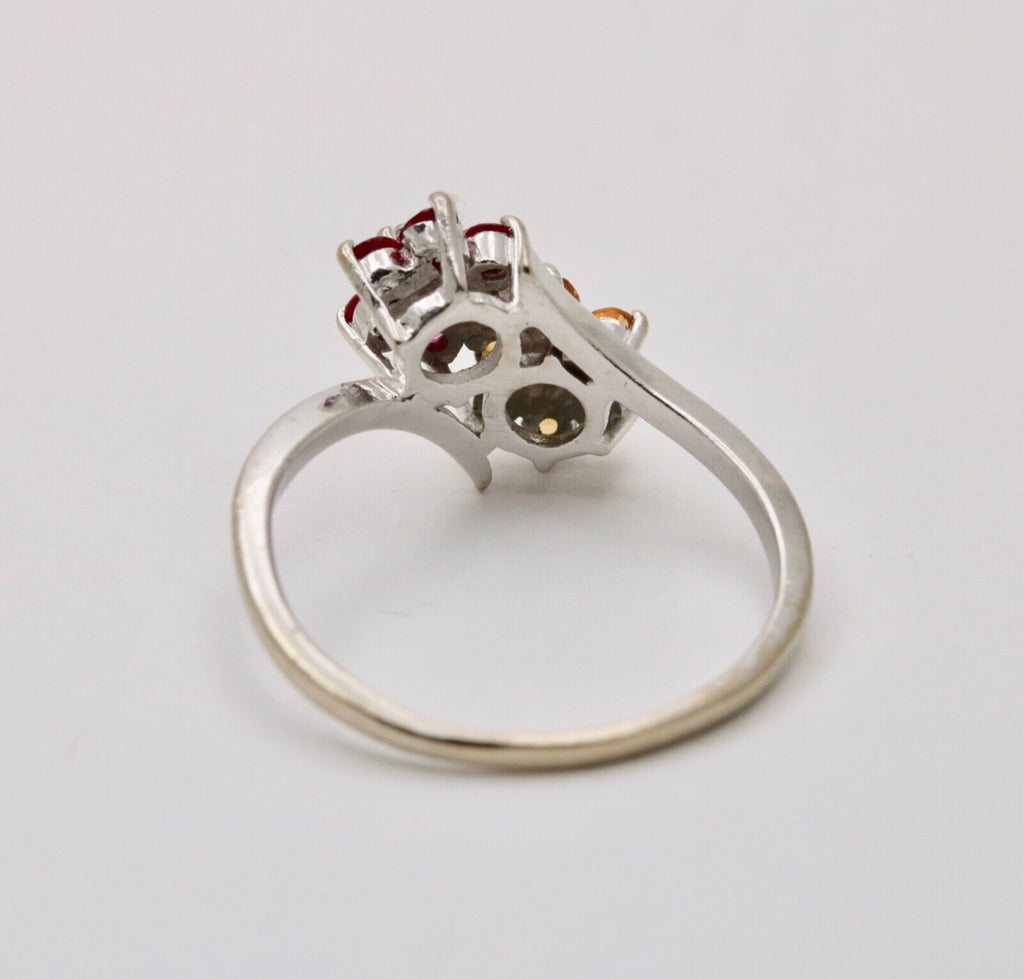 Vintage Flower Multi Stone 14K White Gold Ring