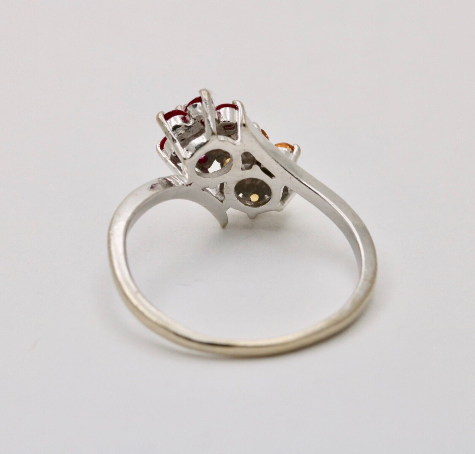 Vintage Flower Multi Stone 14K White Gold Ring