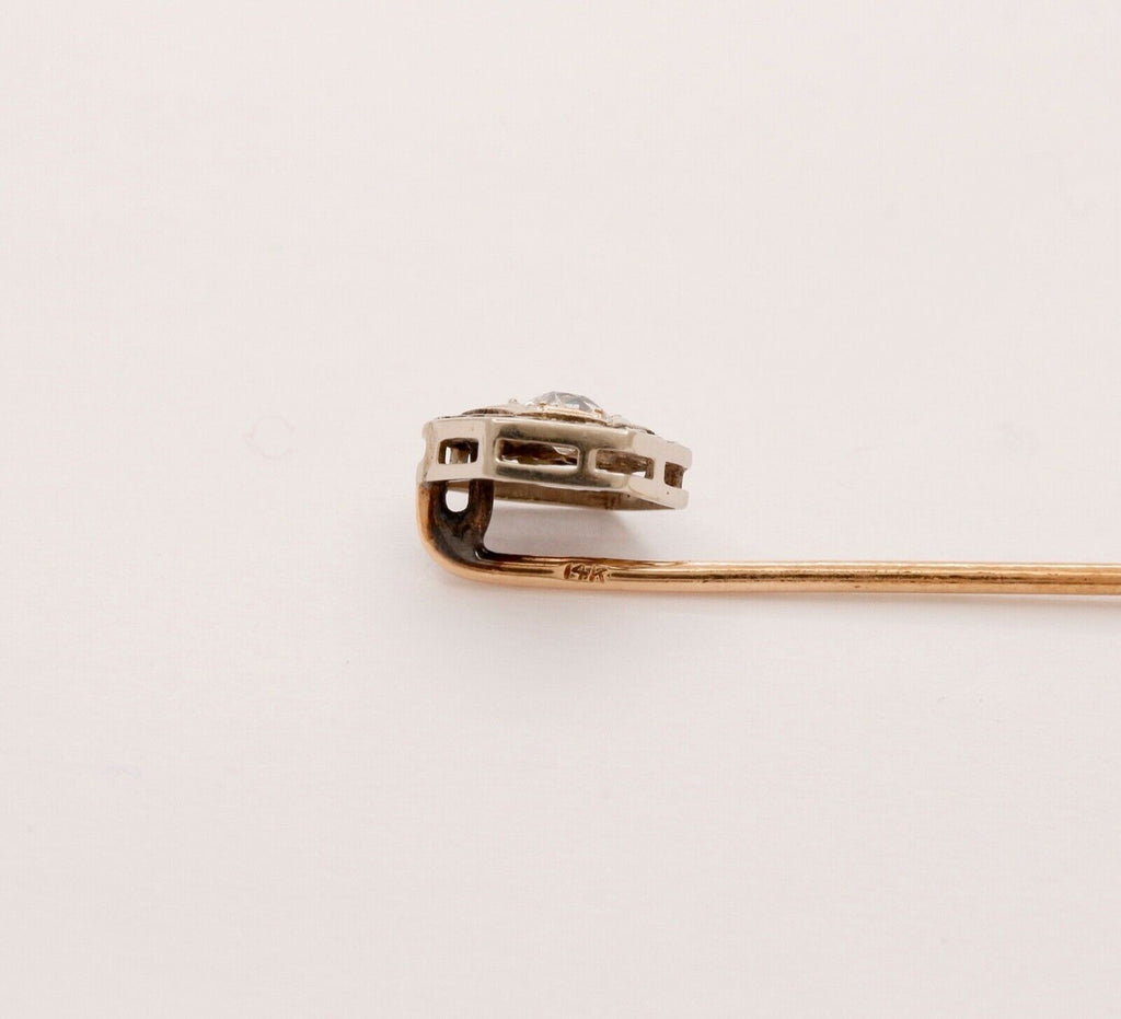 Art Deco Diamond 14K White and Yellow Gold Filagree Stick Pin