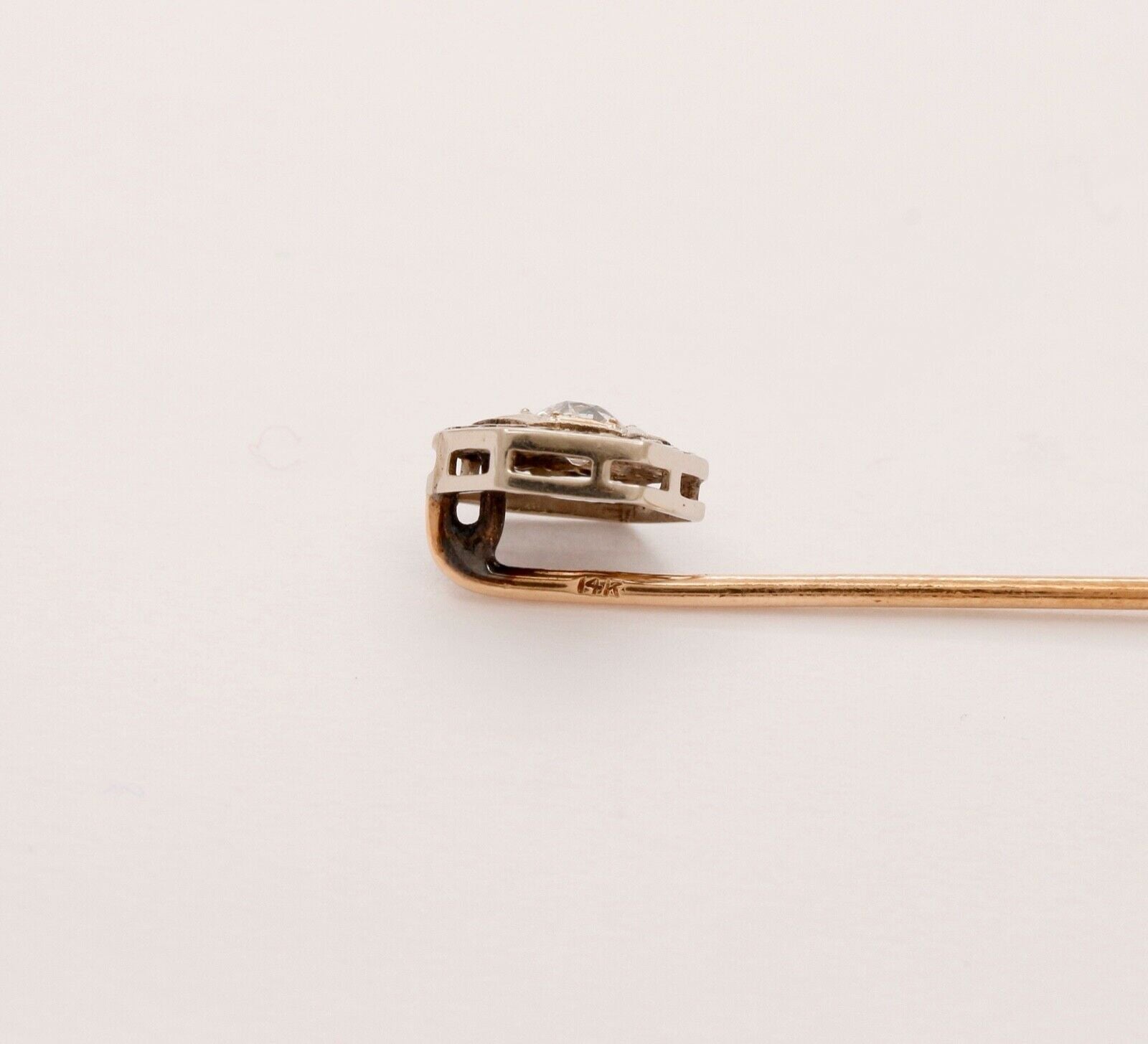 Art Deco Diamond 14K White and Yellow Gold Filagree Stick Pin