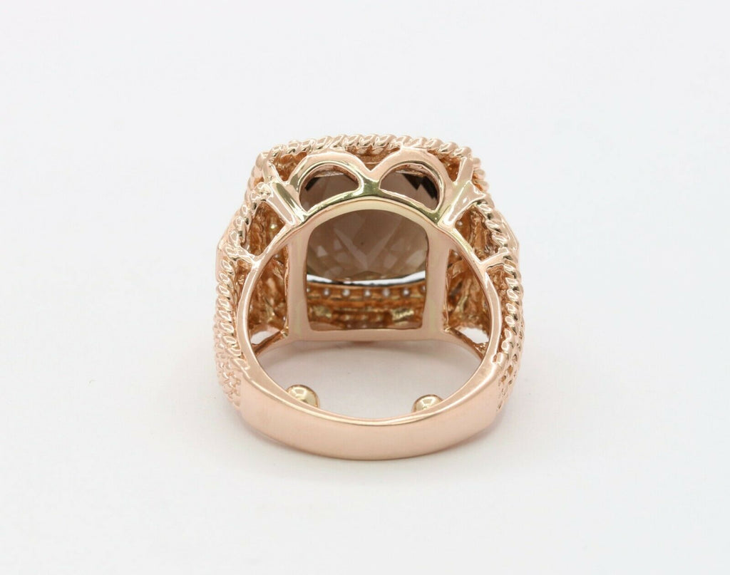 Vintage 14K Rose Gold 4 Carat Smoky Quartz Diamond Statement Ring