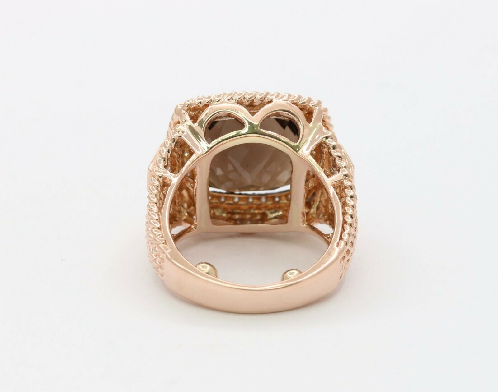 Vintage 14K Rose Gold 4 Carat Smoky Quartz Diamond Statement Ring