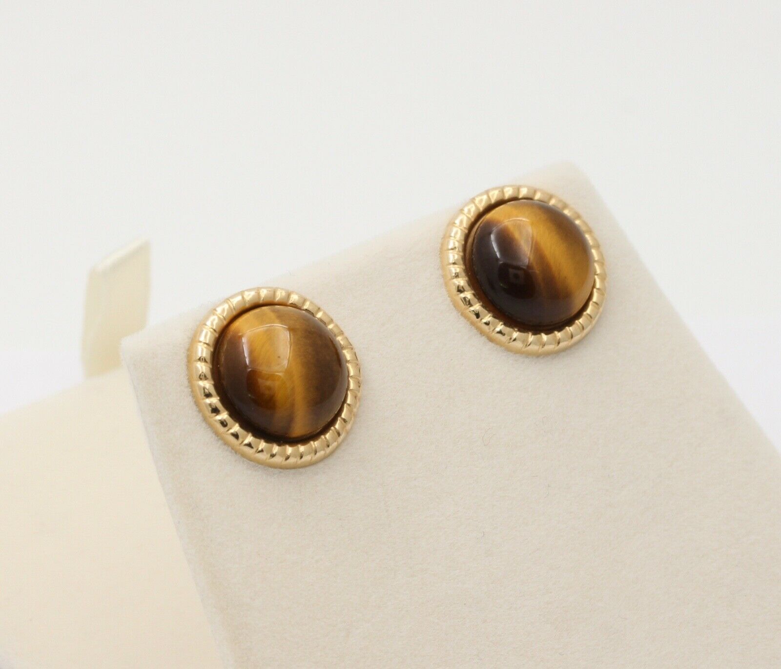 Vintage Tiger's Eye 14K Yellow Gold Earrings