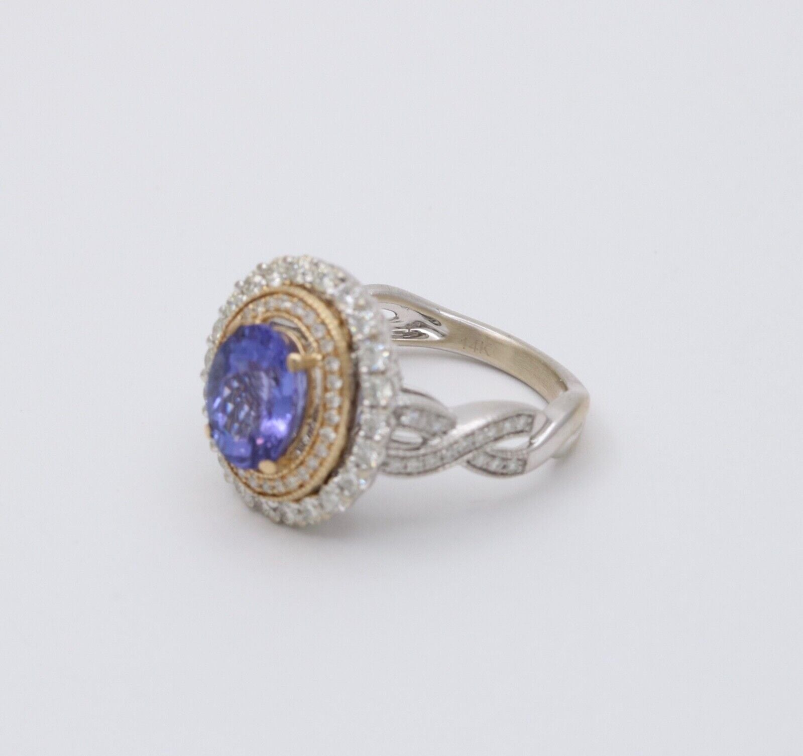 Vintage Tanzanite And Diamond Halo 14K White Gold Ring