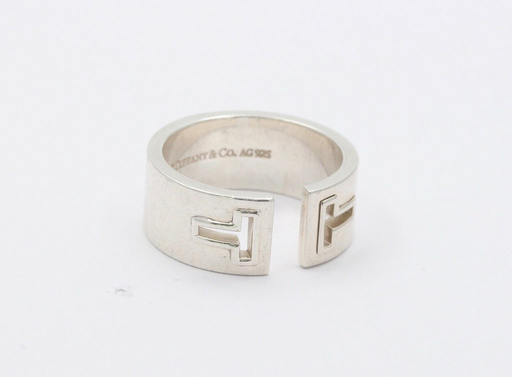 Tiffany and Co. Carved T Split Ring 925 Sterling Vintage Retired Band