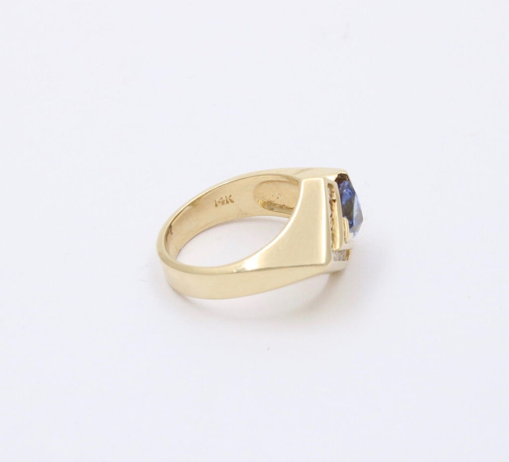 Vintage 14K Gold Geometric Tanzanite And Diamond Ring Band