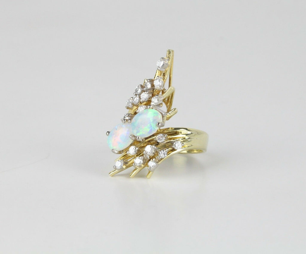 Vintage Opal and Diamond 18K Yellow Gold Cluster Ring