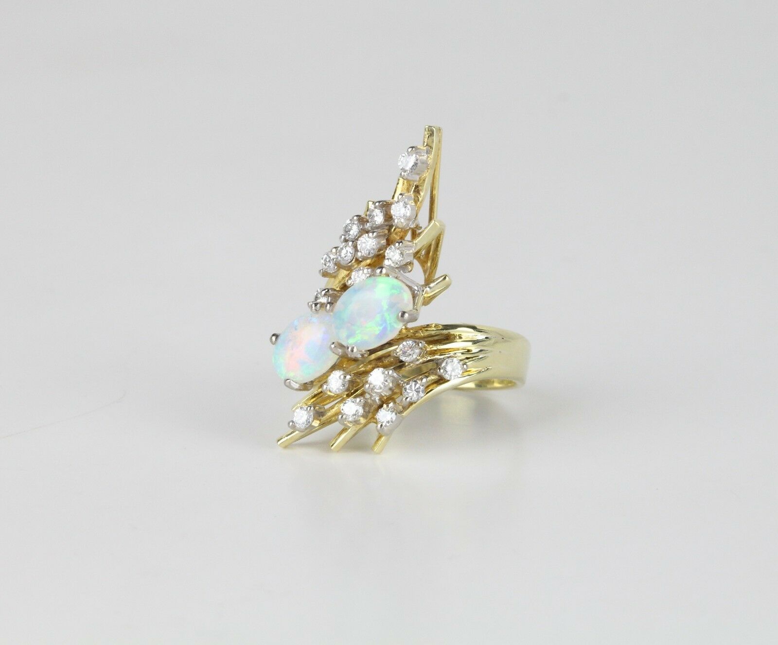 Vintage Opal and Diamond 18K Yellow Gold Cluster Ring