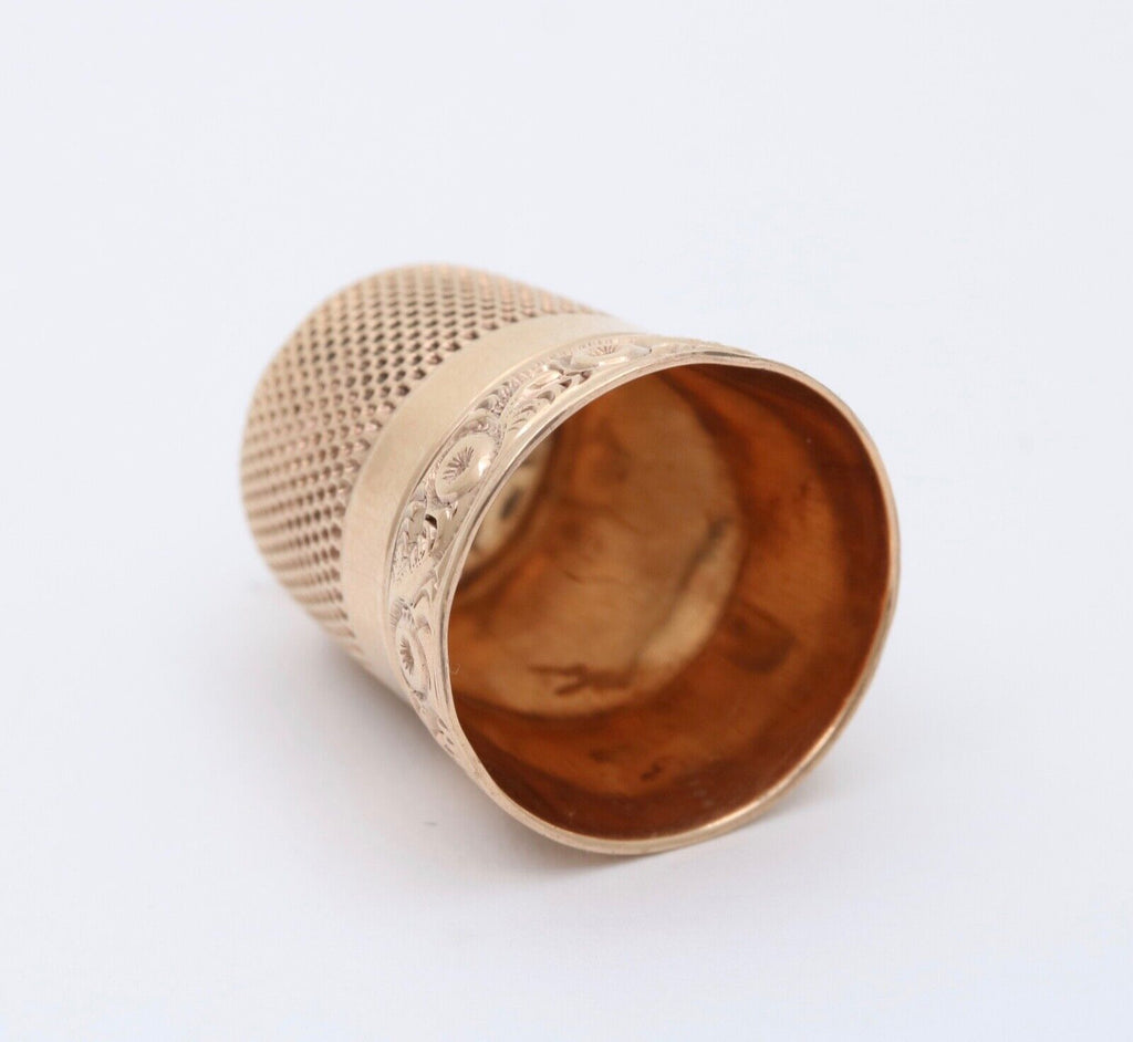 Antique 14K Yellow Gold Sewing Thimble Charm Pendant.