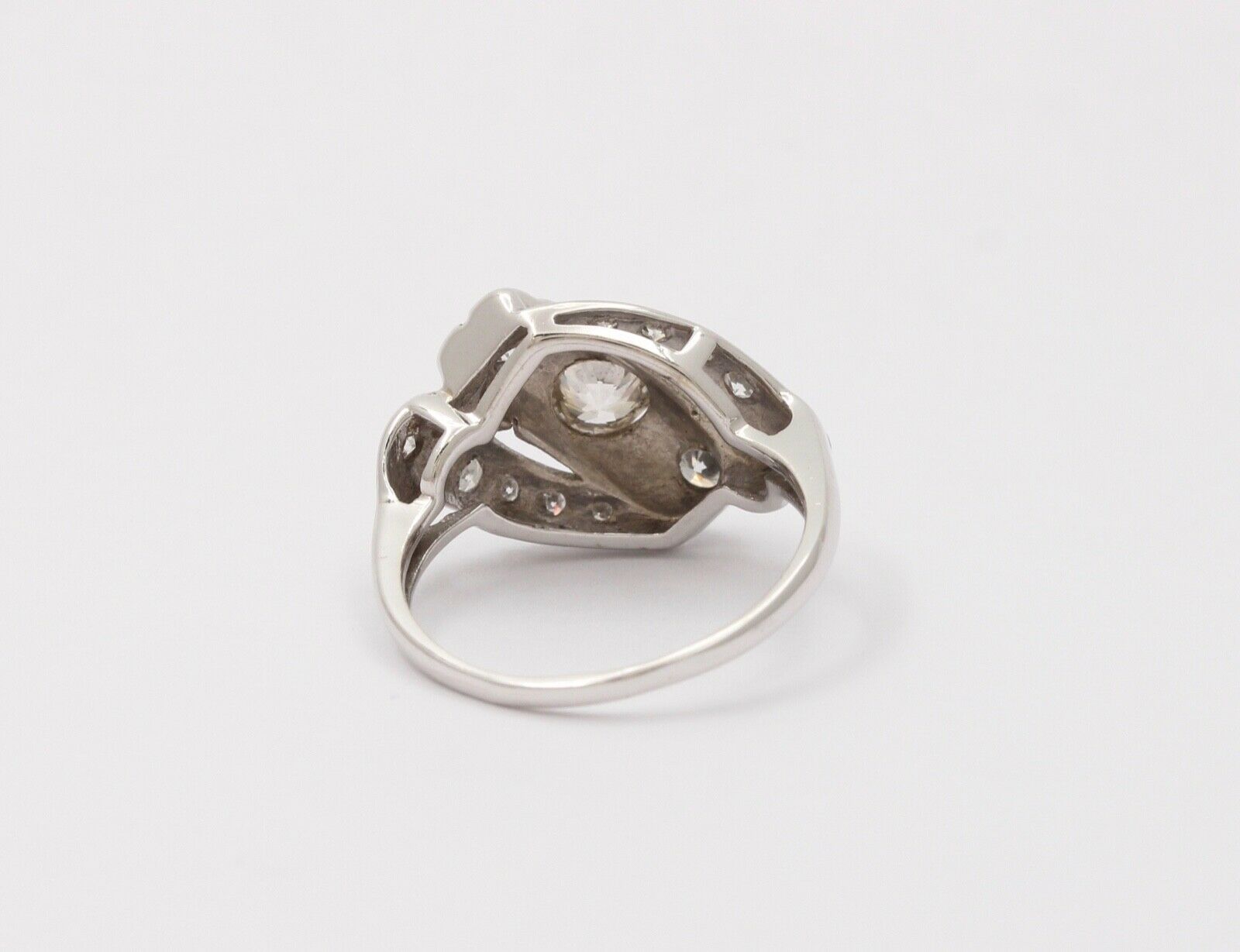 Antique Art Deco Old Mine Cut Diamond 14K White Gold Ring, Engagement Ring.