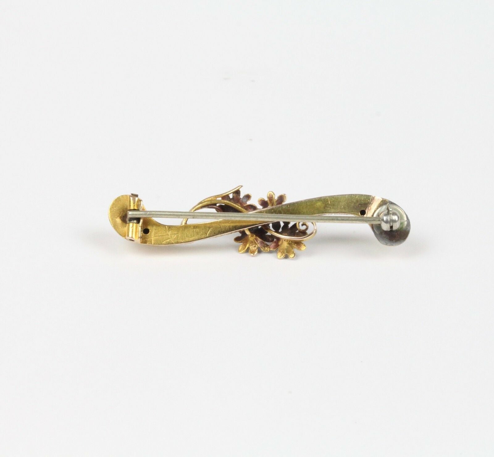Victorian 14K Yellow Gold Enamel Forget Me Not Floral Brooch