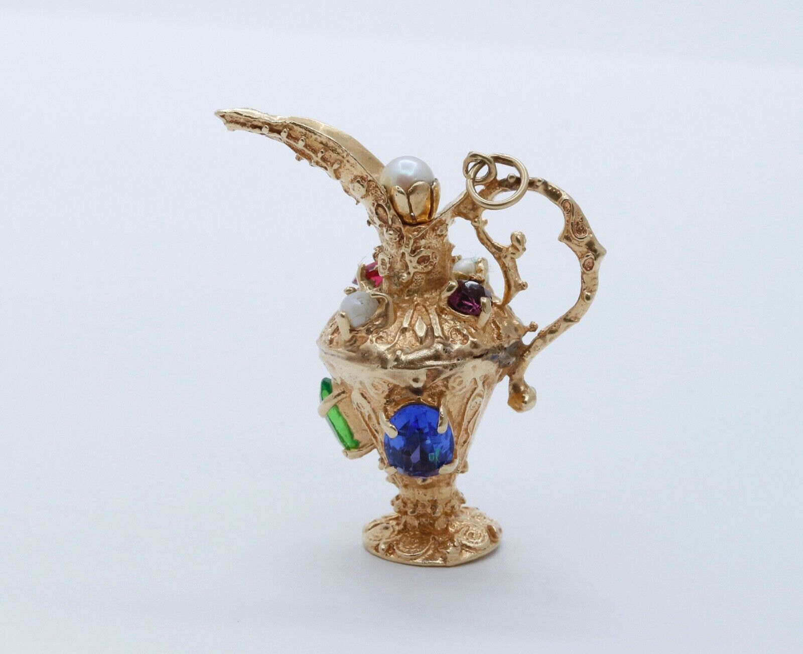 Vintage Multistone 14K Yellow Gold Pitcher Pendant Charm