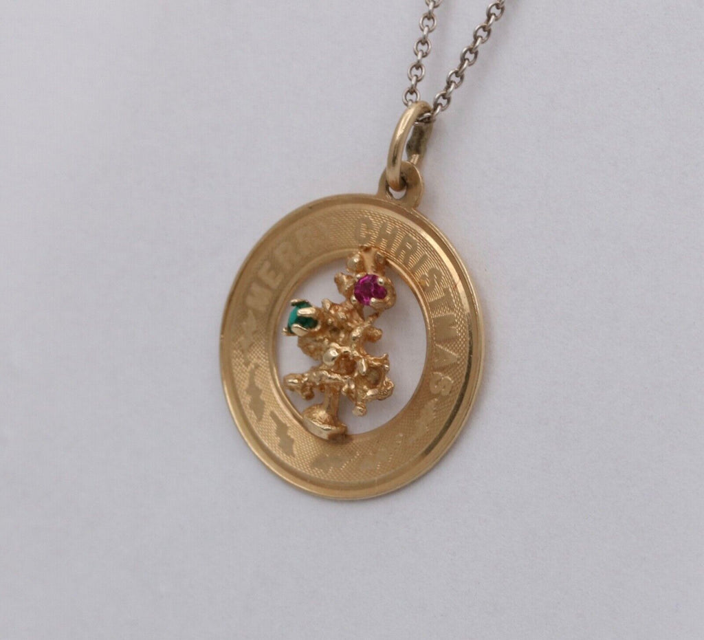 Vintage 14K Yellow Gold Merry Christmas, Christmas Tree Charm