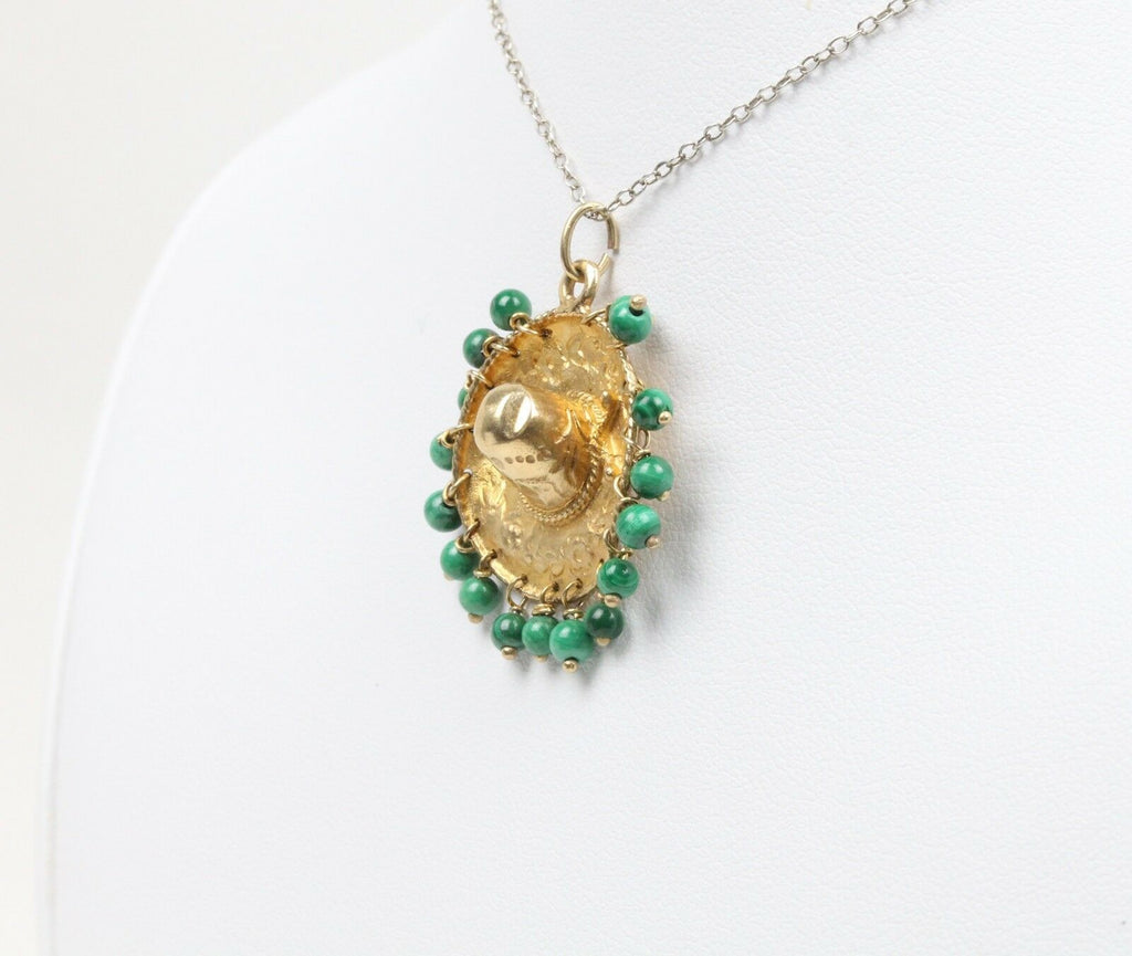 Vintage Sombrero Pendant 14K Yellow Gold Malachite