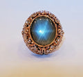 Vintage Black Star Sapphire Rose Cut Diamonds 18K Yellow Gold Ring