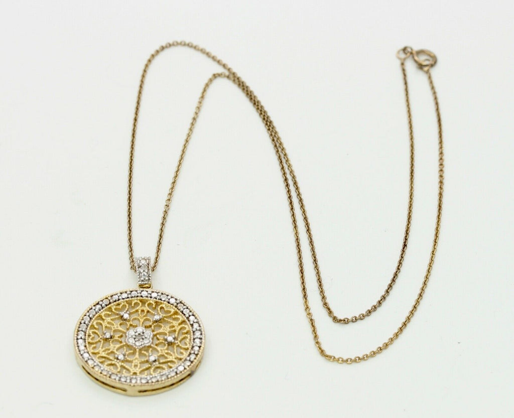 Art Deco 925 Sterling Silver Gold Dipped Pendant and Chain