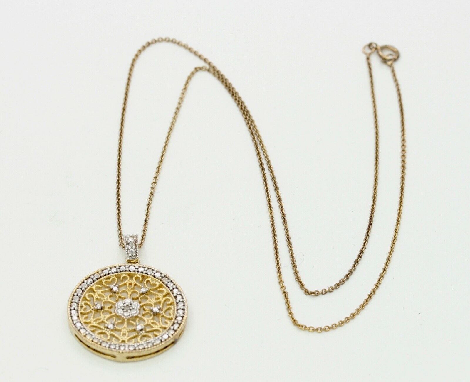 Art Deco 925 Sterling Silver Gold Dipped Pendant and Chain
