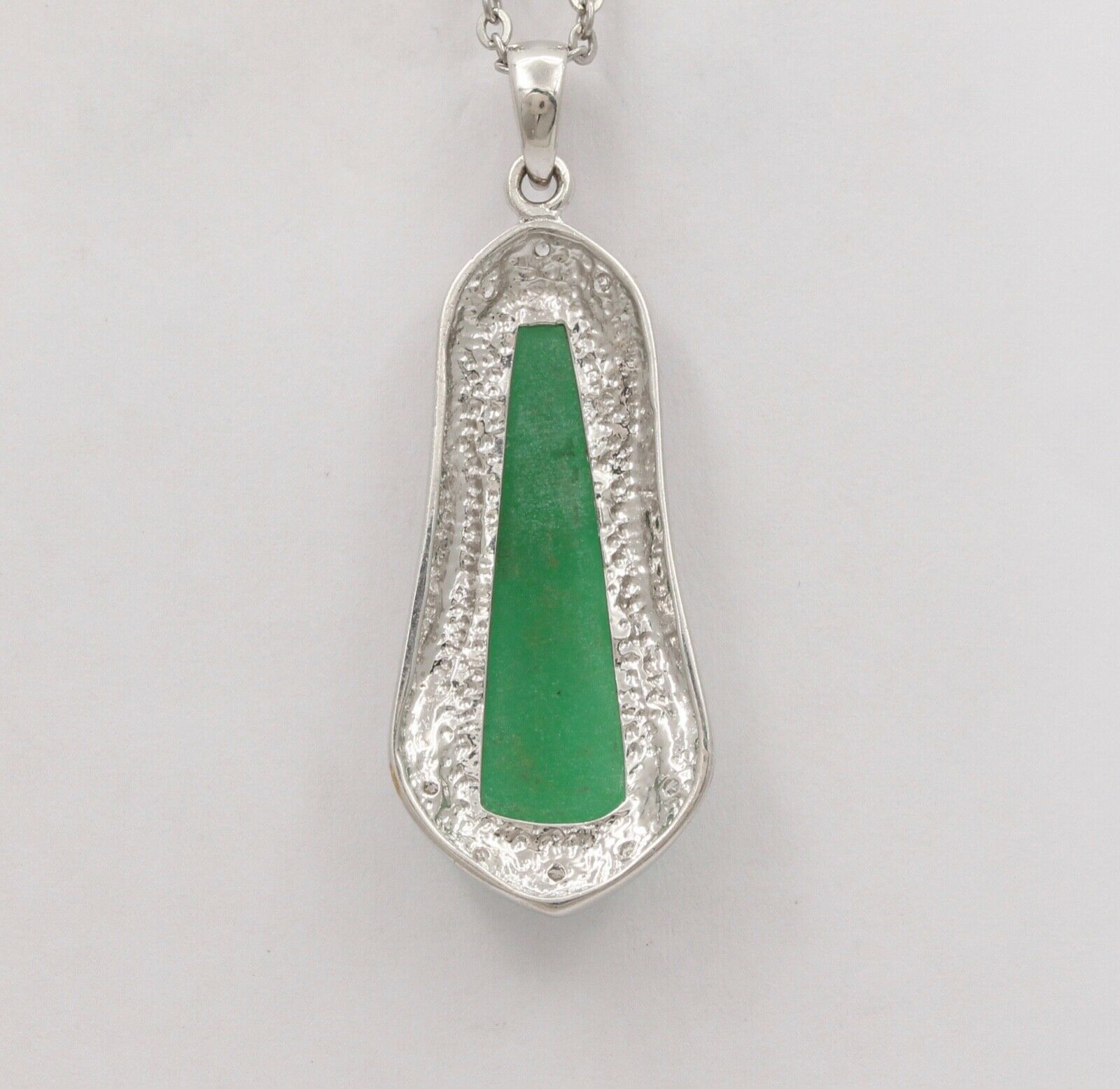 Vintage Trapezoid Jadeite Jade 14K White Gold Diamond Pendant, Necklace.