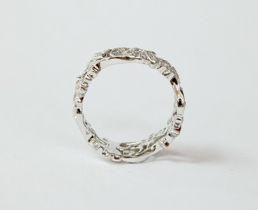 Beautiful Ladies Floral Filagree Diamonds 18K White Gold Ring