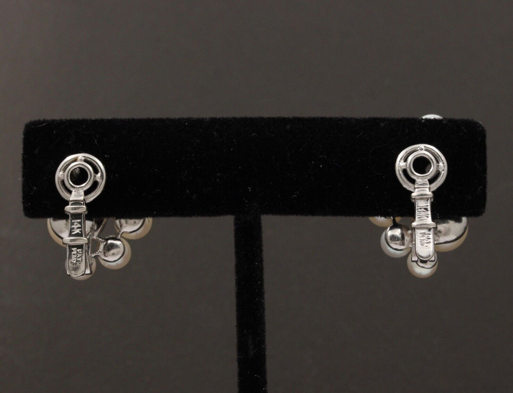 Vintage 14K White Gold Cultured Pearl Clip Earrings
