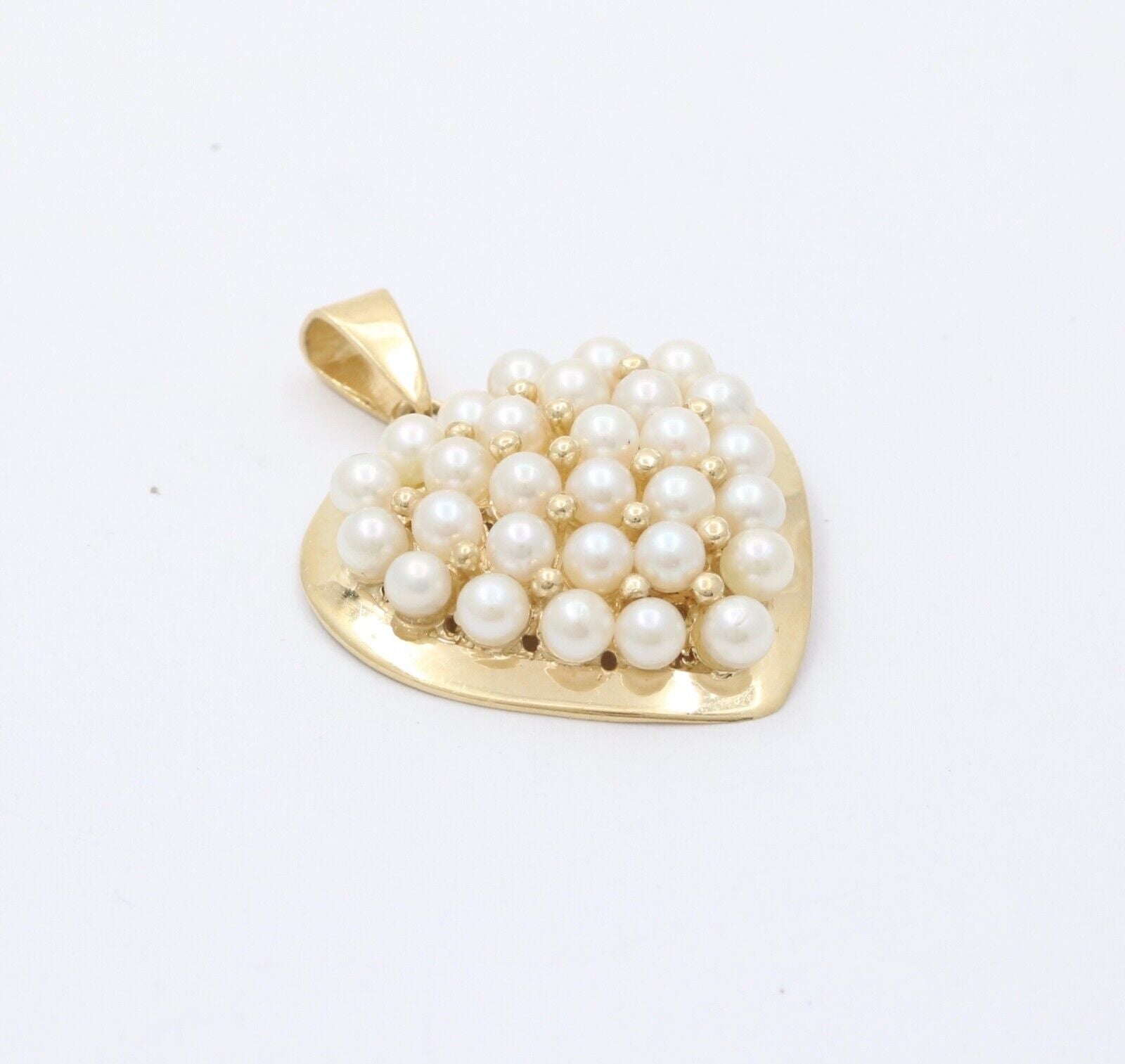Vintage Heart 14K Yellow Gold Pearls Pendant