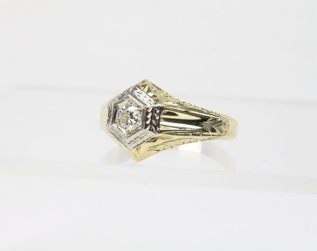 Art Deco Diamond 14K Yellow Gold Engagement Ring