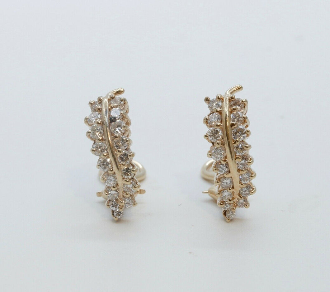 Vintage Leaf Diamonds 14K Yellow Gold Earrings